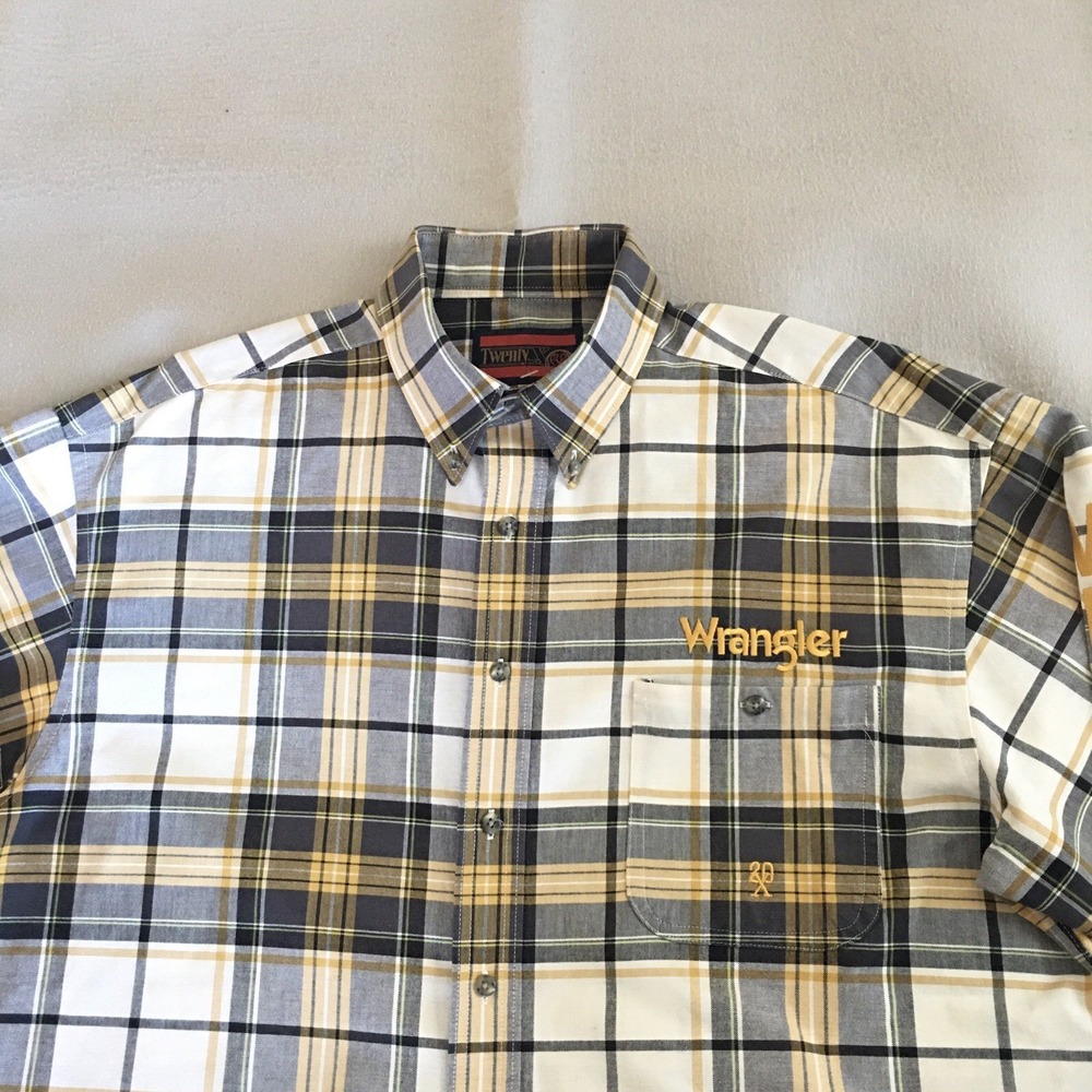 VTG Wrangler 20X Shirt Mens XL Black Yellow Cowboy Western BIG LOGO Brushpopper